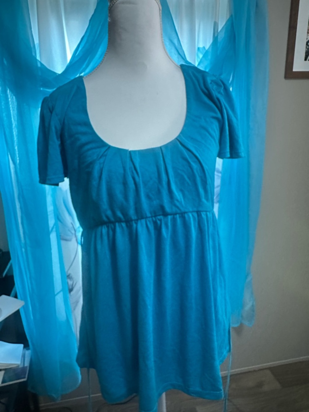 Womens Teal Scoop Neck Short Sleeve Top